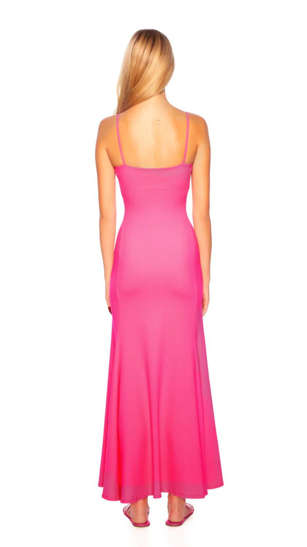 STRING FLUTTER DRESS - Hot Pink