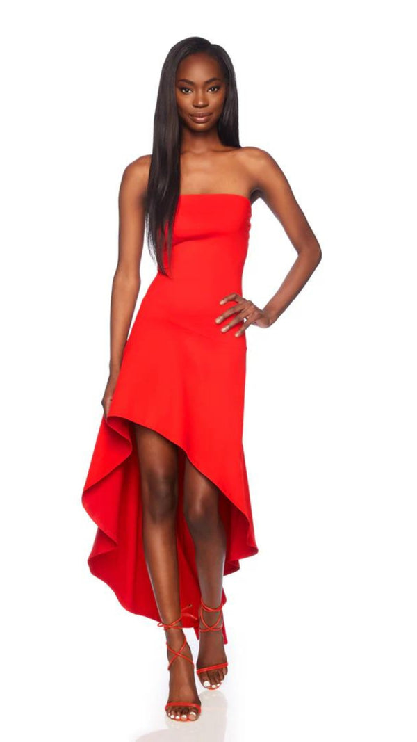 HIGH LOW RUFFLE DRESS - Perfect Red