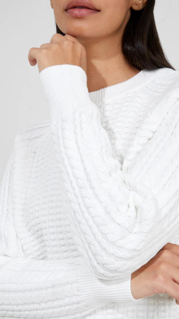 Mozart Popcorn Cable Knit Sweater - White