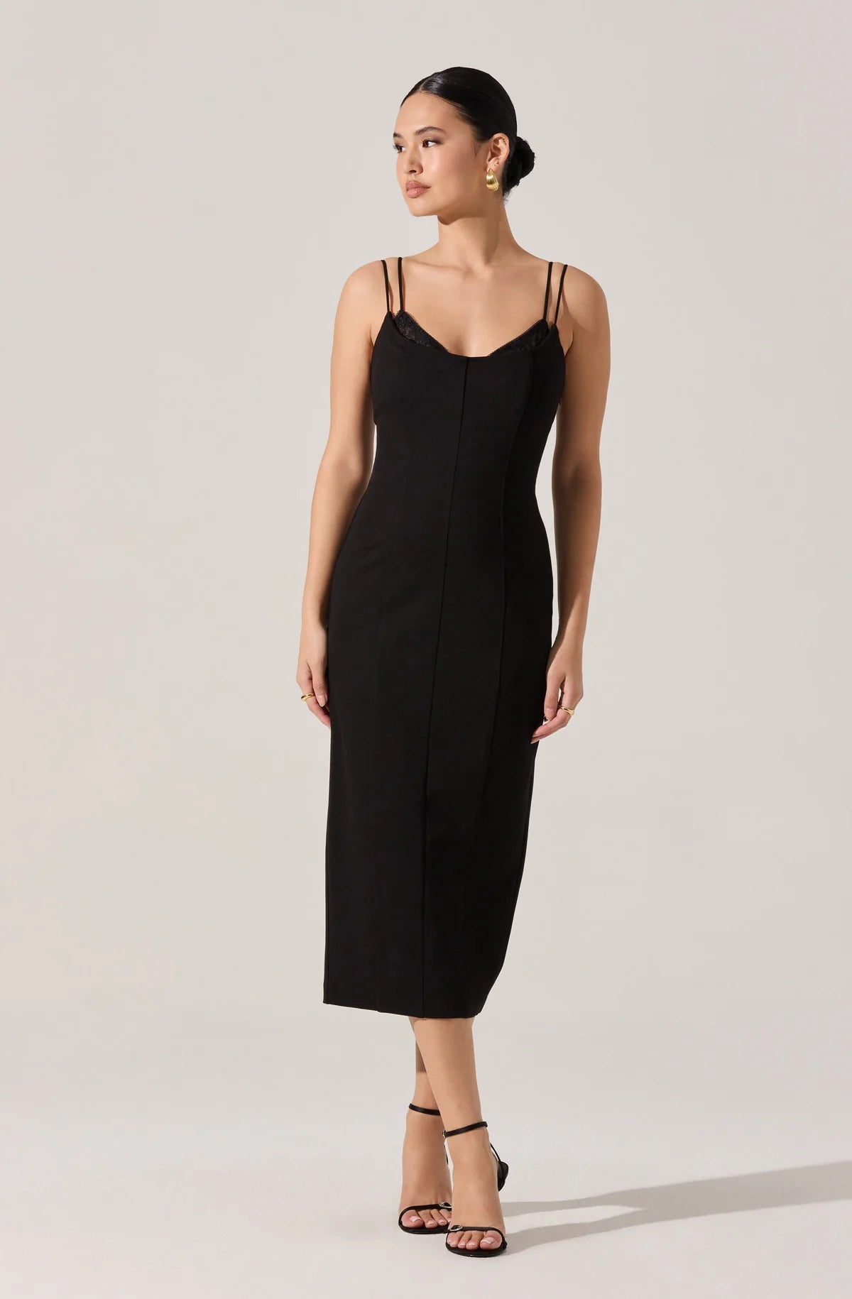 peekaboo midi dress ASTR The Label | Allura Peekaboo Lace Midi Dress in Black