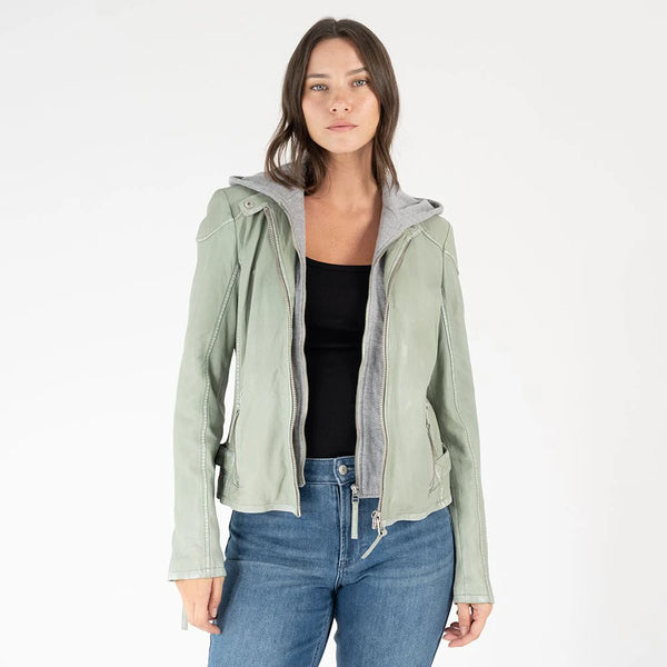 Finja Leather Jacket, Seafoam