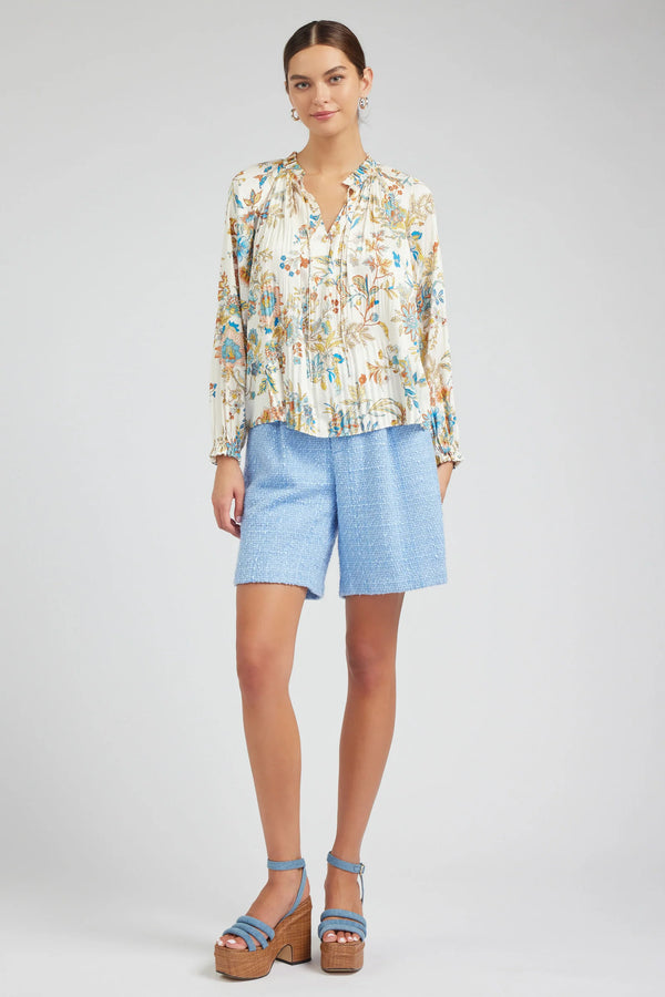 Floral Pleated Splitneck Blouse