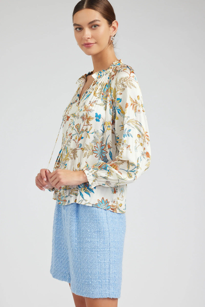 Floral Pleated Splitneck Blouse