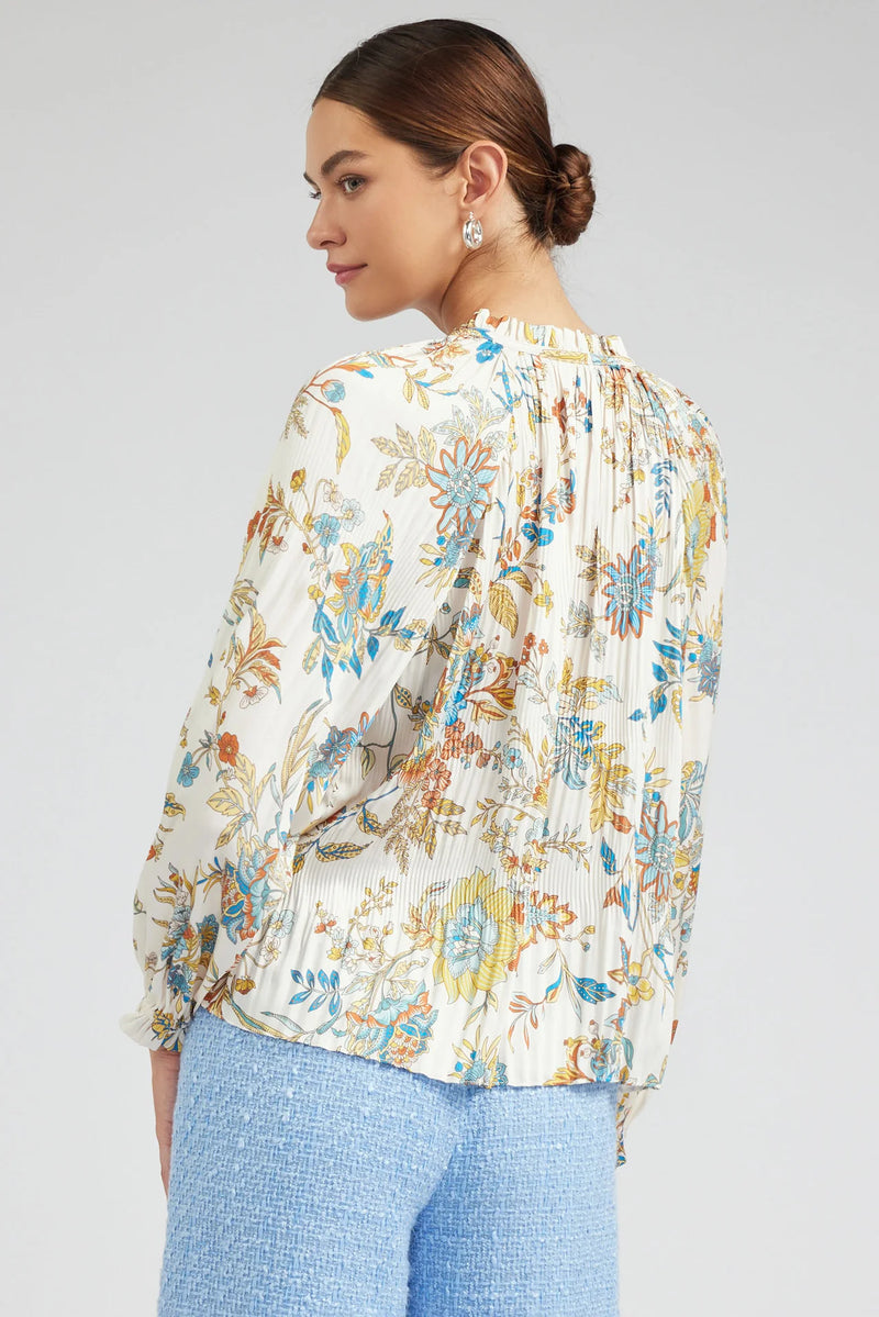 Floral Pleated Splitneck Blouse