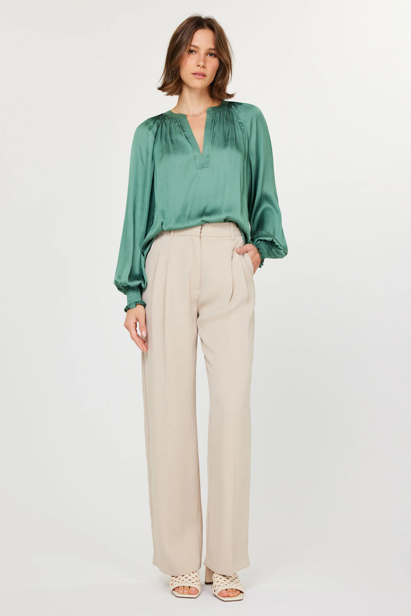 Smocked Cuff Blouse - Sage Green