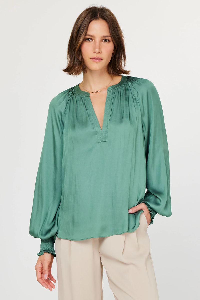 Smocked Cuff Blouse - Sage Green