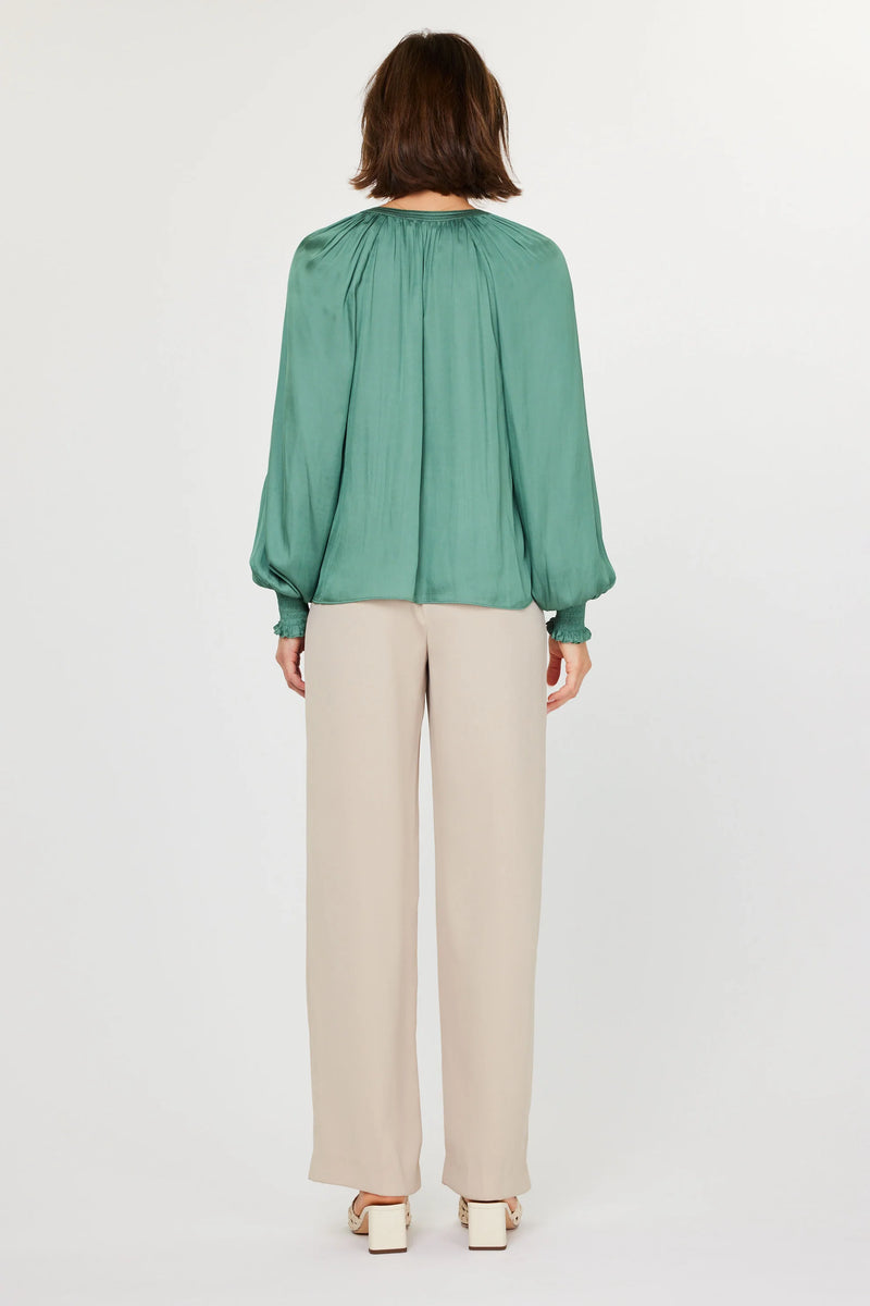 Smocked Cuff Blouse - Sage Green