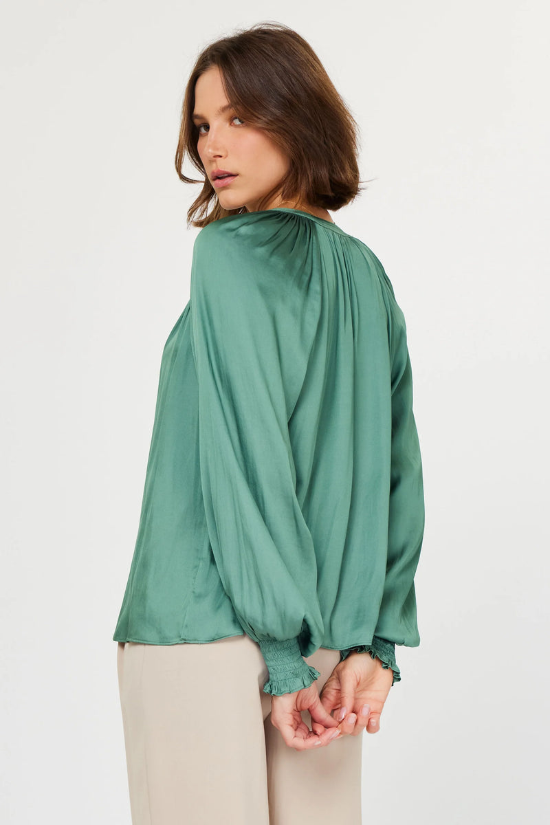 Smocked Cuff Blouse - Sage Green