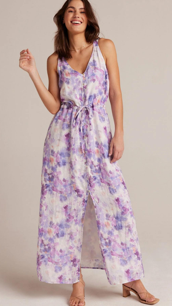 Linen Button Front Dress - Iris Floral