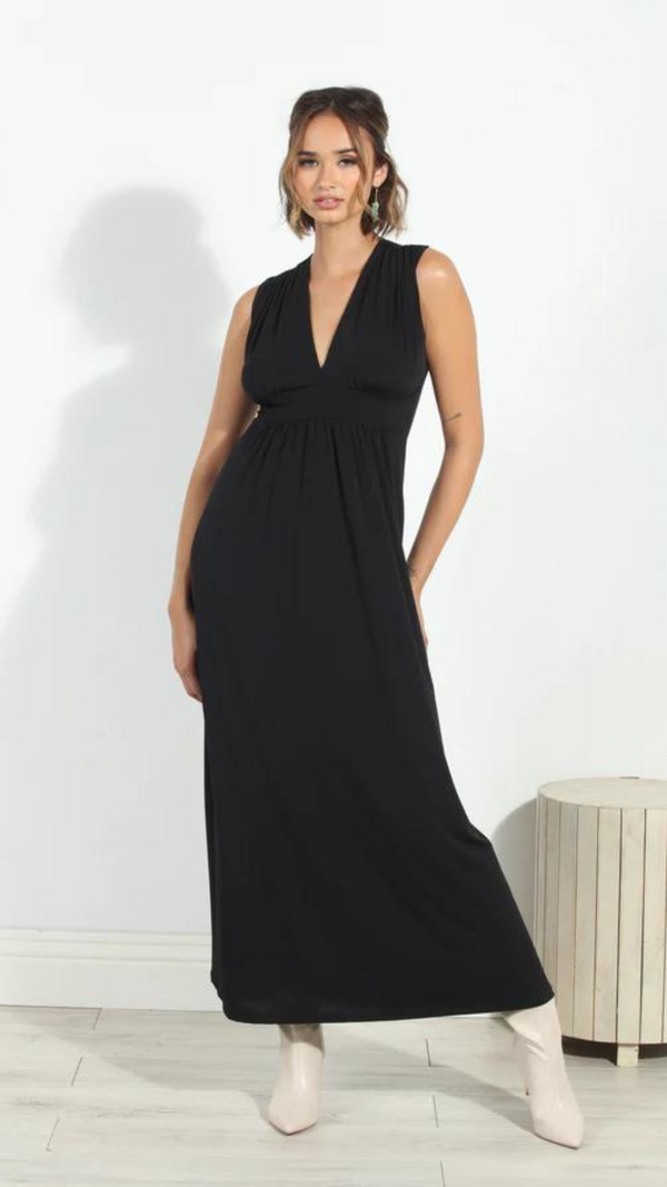 Stretch V-Neck Maxi - Black