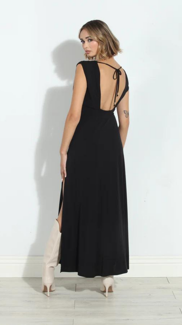 Stretch Deep V-Neck Maxi - Black