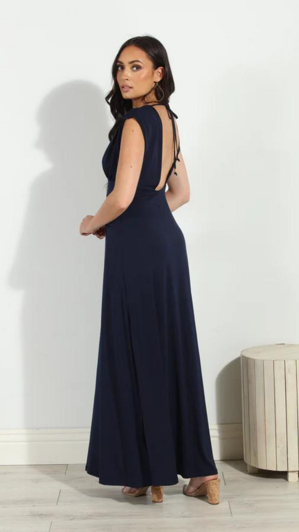 Stretch Deep V-Neck Maxi - Navy