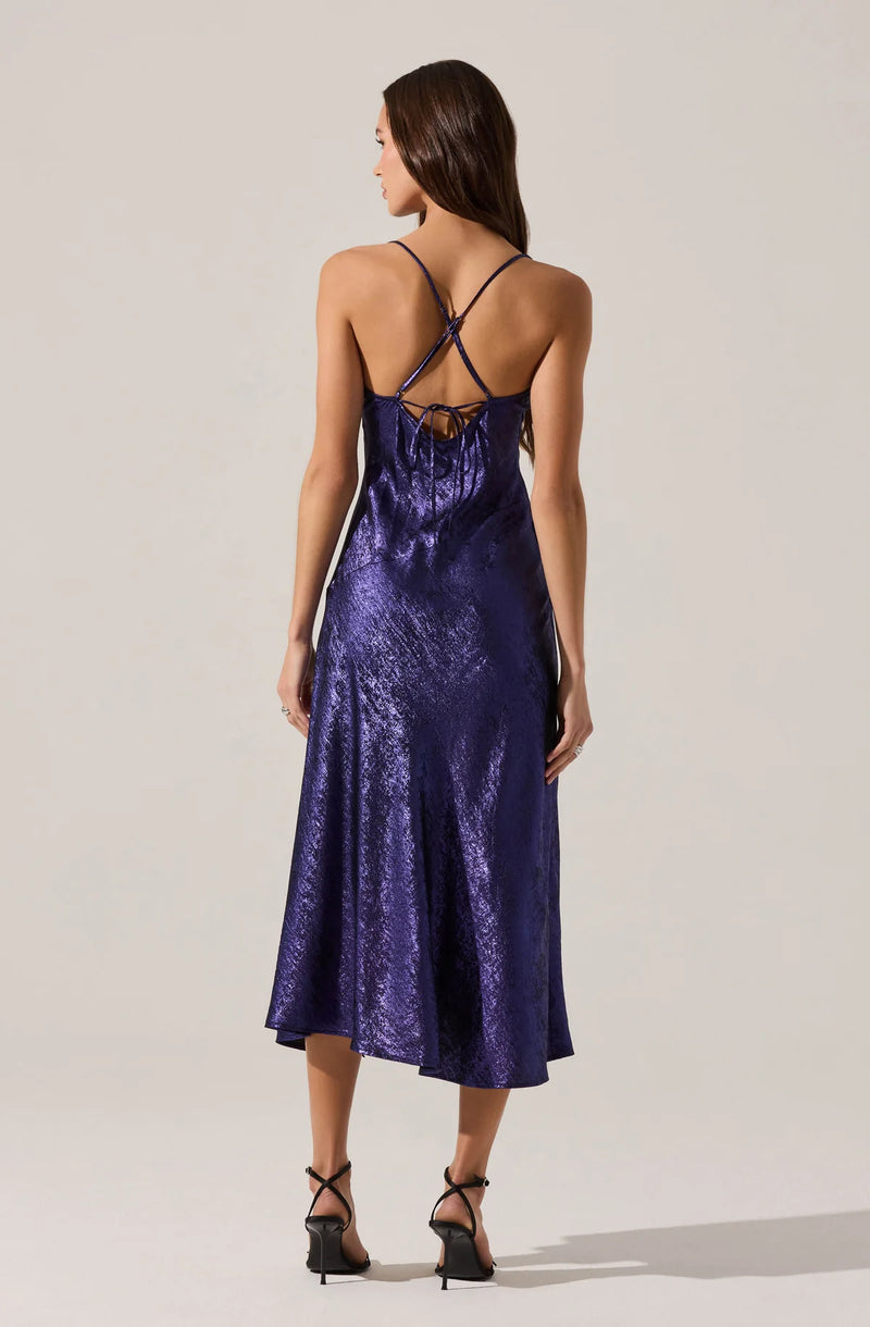 midi dress metallic Ruzita Metallic Chiffon Midi Dress Buttercup CAMI NYC
