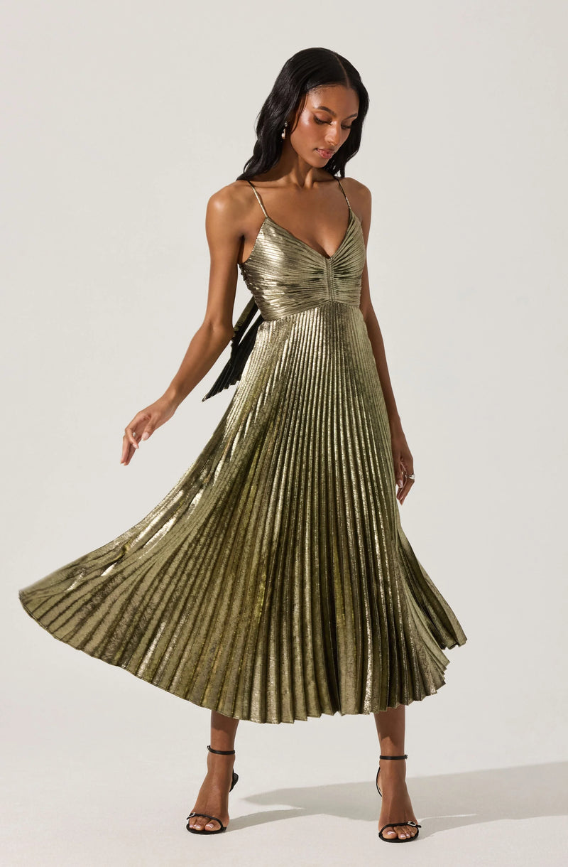 Blythe Metallic Plisse Midi Dress
