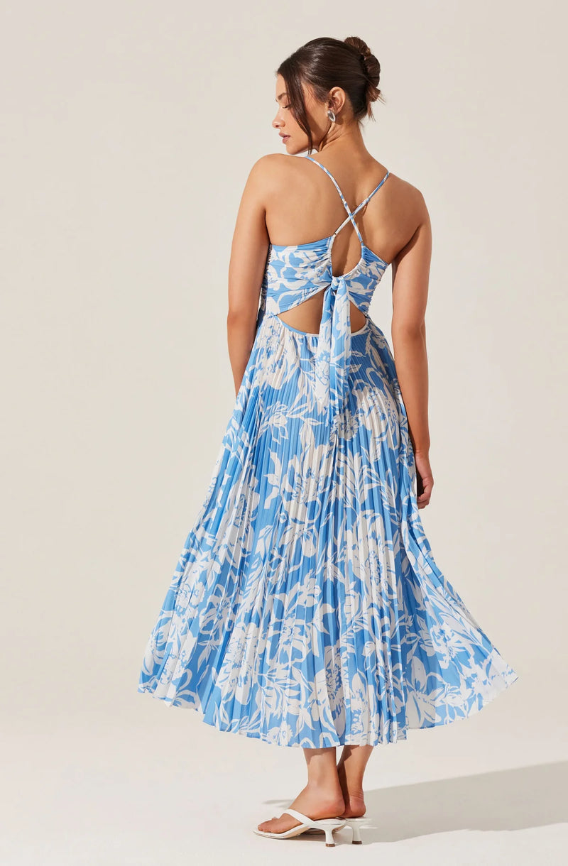 Blythe Floral Plisse Midi Dress - Blue Floral
