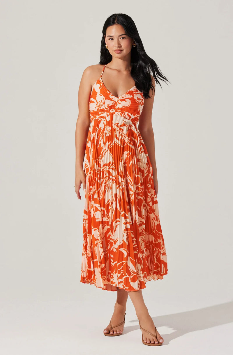 Blythe Floral Plisse Midi Dress