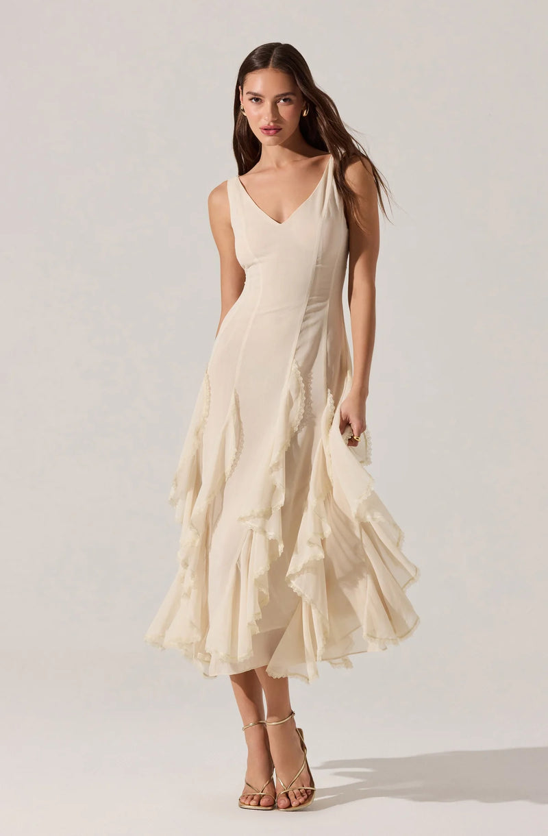 Philomene V-Neck Ruffle Trim Dress