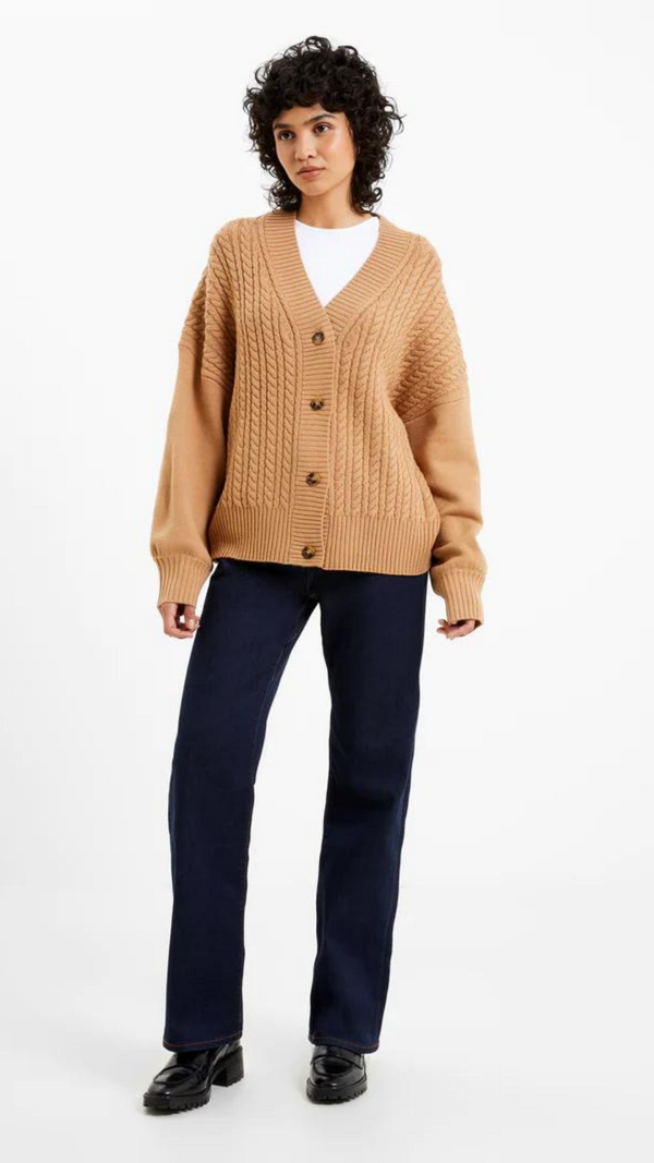 Babysoft Cable Knit Cardigan in Camel