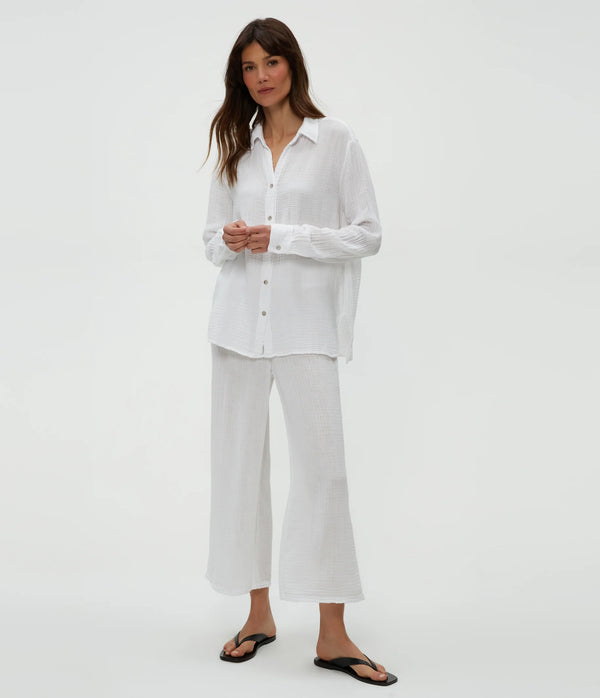 Leo Gauze Button Down Shirt - White