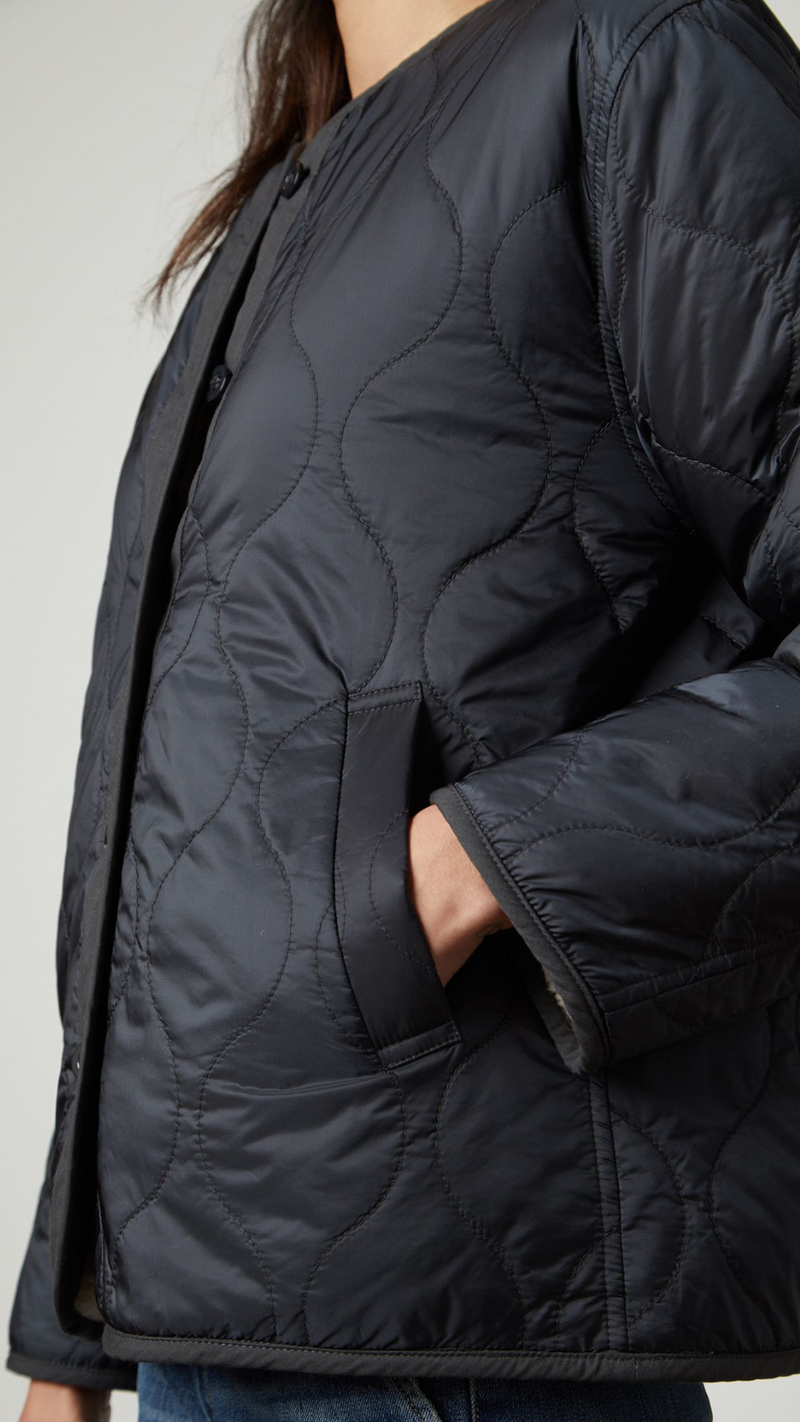 MARISSA REVERSIBLE QUILTED SHERPA JACKET - NAVY
