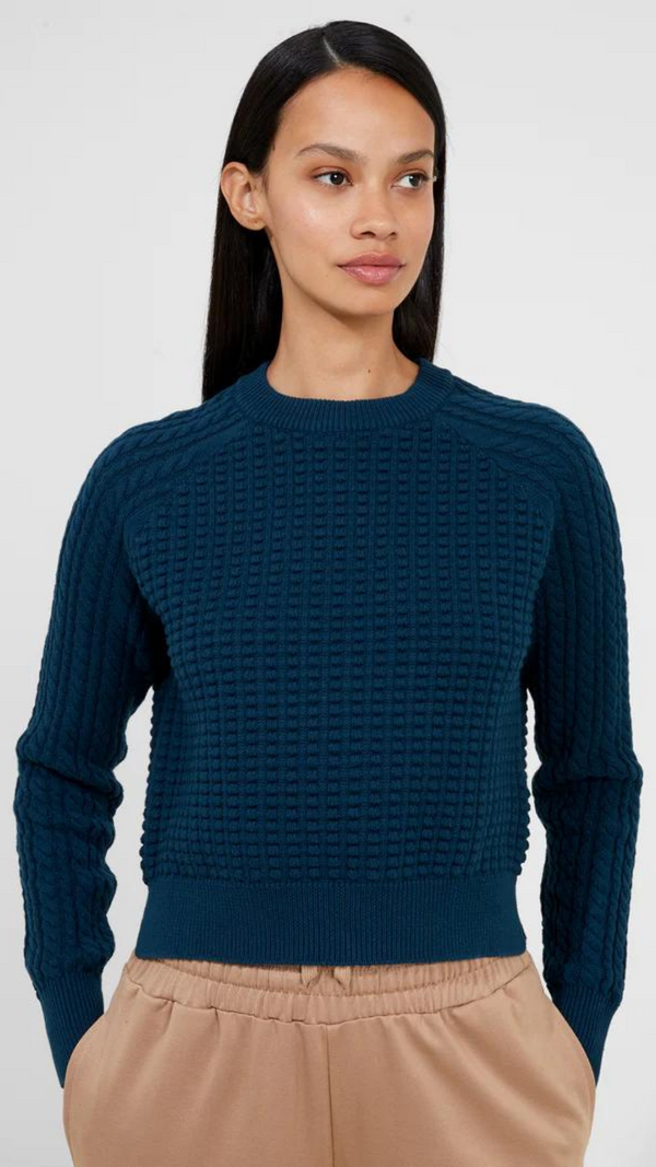 Mozart Popcorn Cable Knit Sweater in Deep Teal