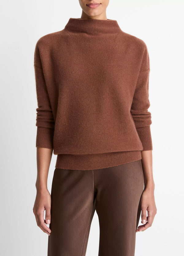 Plush Cashmere Funnel-Neck Sweater - Cacao
