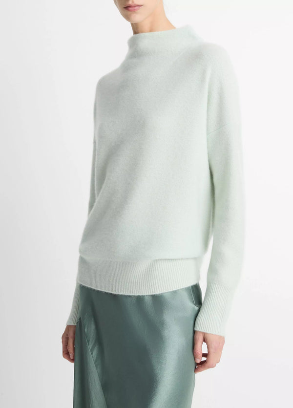 Plush Cashmere Funnel-Neck Sweater - Aloe