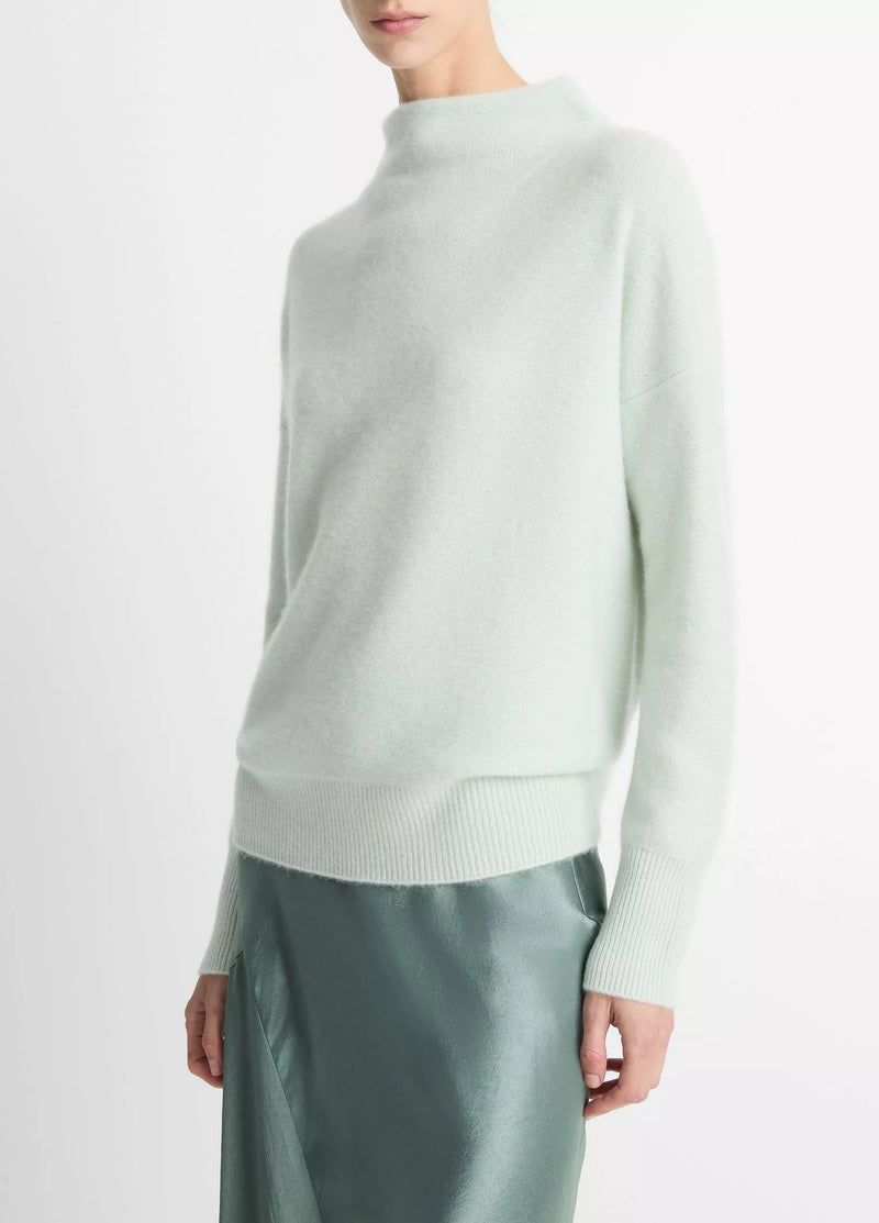 Plush Cashmere Funnel-Neck Sweater - Aloe