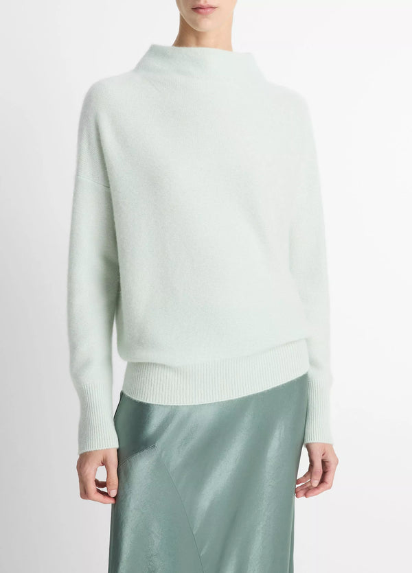 Plush Cashmere Funnel-Neck Sweater - Aloe