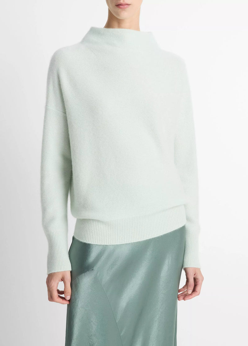 Plush Cashmere Funnel-Neck Sweater - Aloe