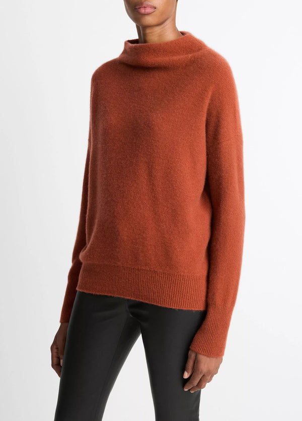 Plush Cashmere Funnel-Neck Sweater - Tuscan Red
