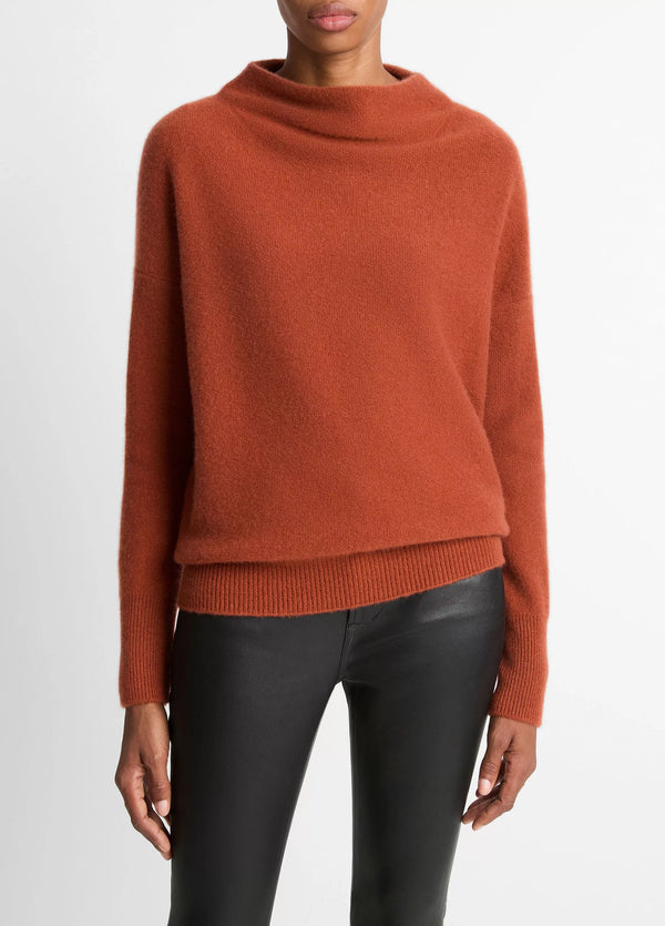 Plush Cashmere Funnel-Neck Sweater - Tuscan Red