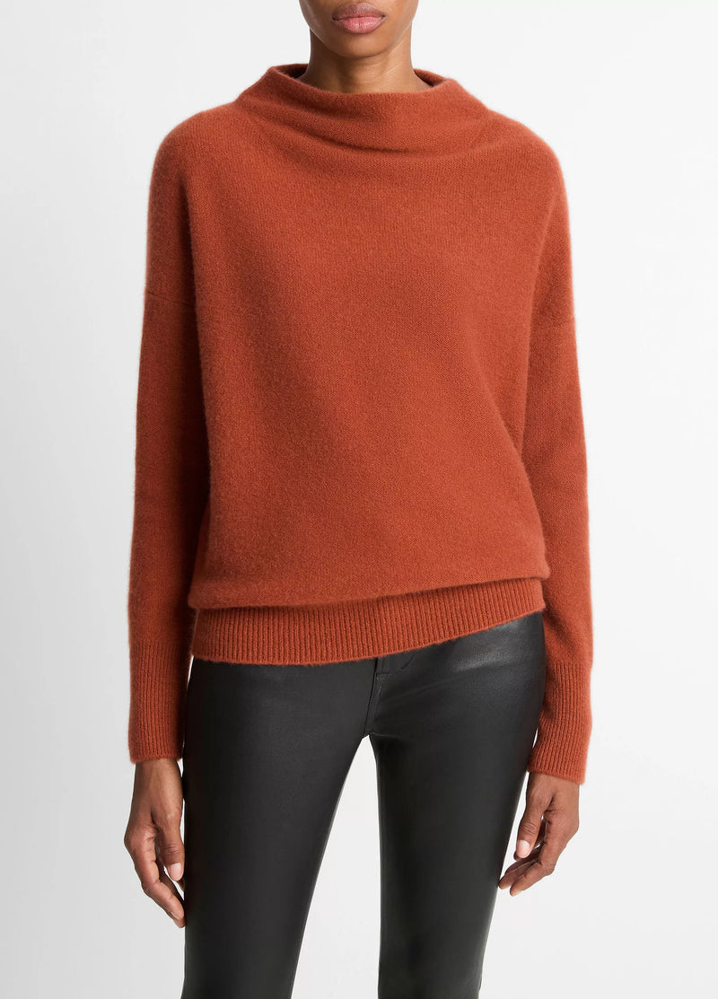 Plush Cashmere Funnel-Neck Sweater - Tuscan Red