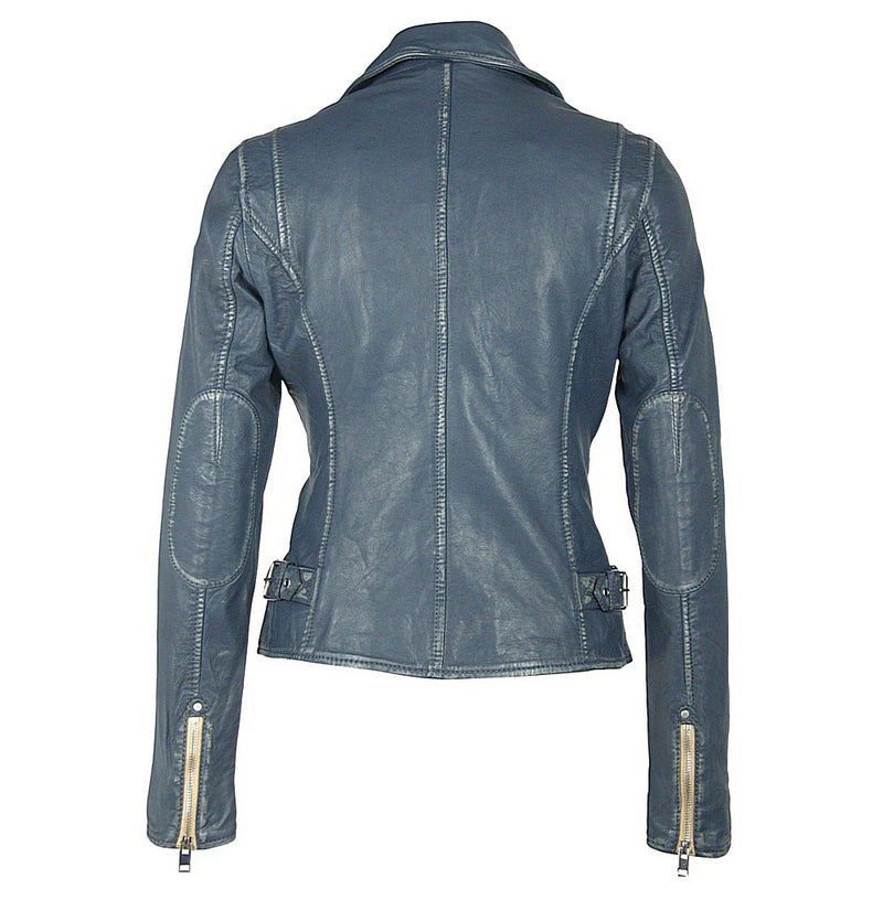 Sofia Leather Jacket, Denim Blue