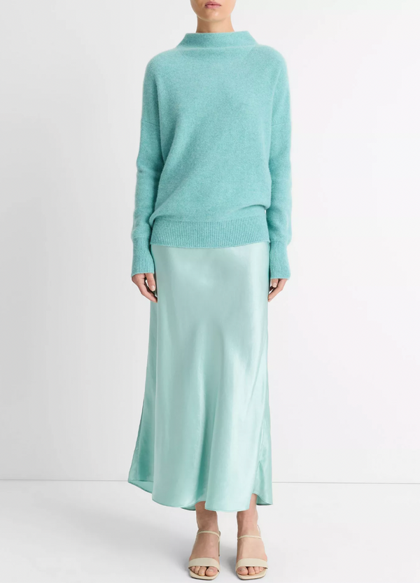 Cashmere Funnel Neck Sweater -  Heather Aqua Gem