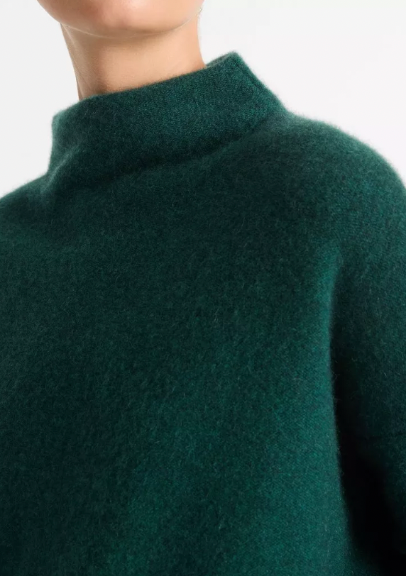 Plush Cashmere Funnel Neck Sweater - Heather Jade Lake