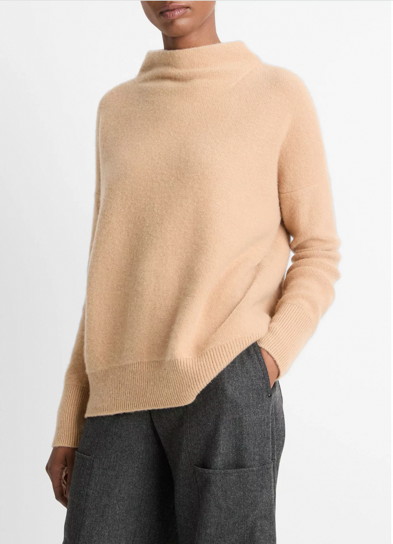 Cashmere Funnel Neck Sweater - Camel