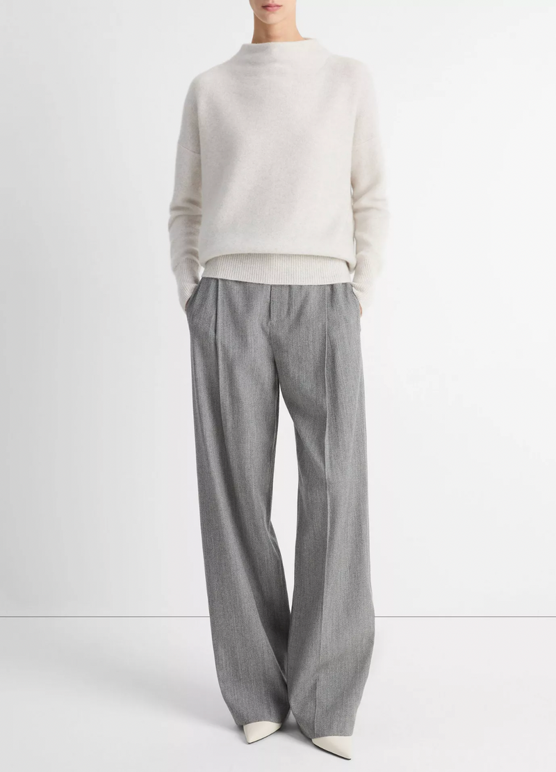 Cashmere Funnel Neck Sweater - Heather Platinum