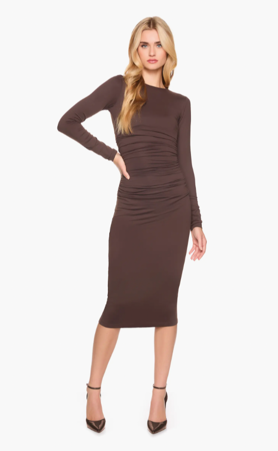 Crew Long Sleeve Stretch Midi Body-Con Dress - Java