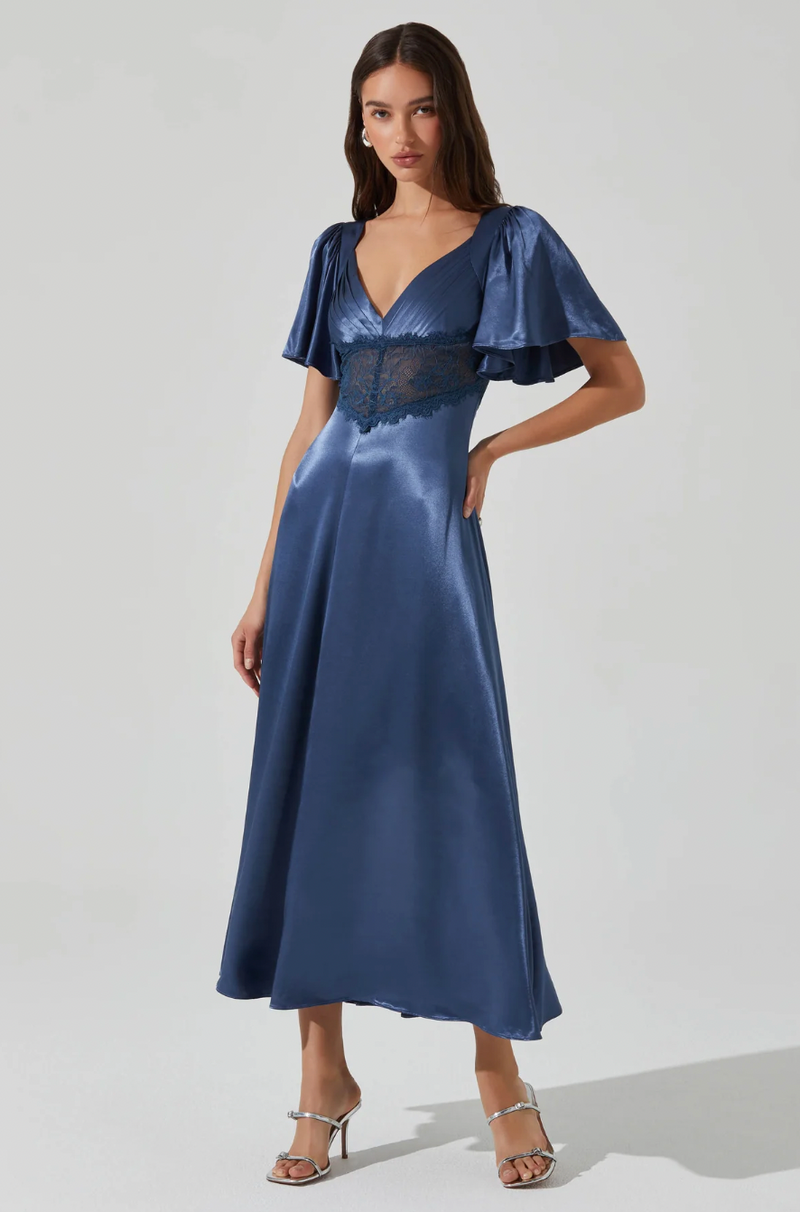 Aurelia Satin V-Neck Midi Dress