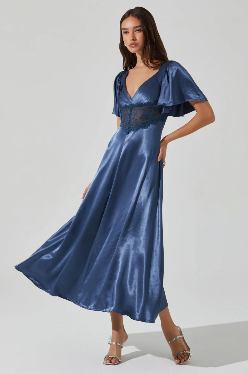 Aurelia Satin V-Neck Midi Dress