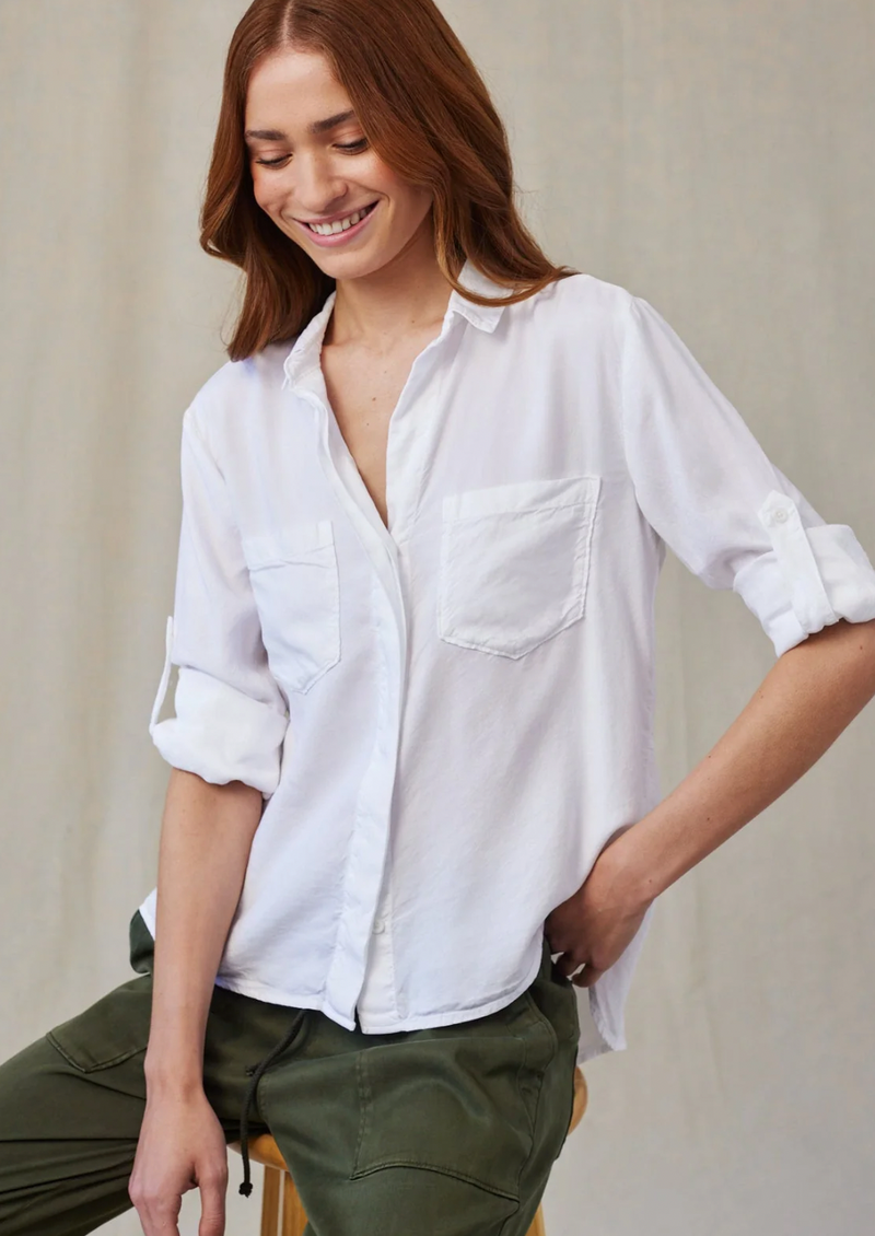 Split Back Button Down - White