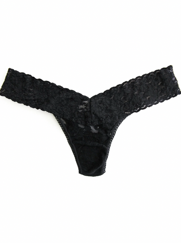 Signature Lace Low Rise Thong - Black