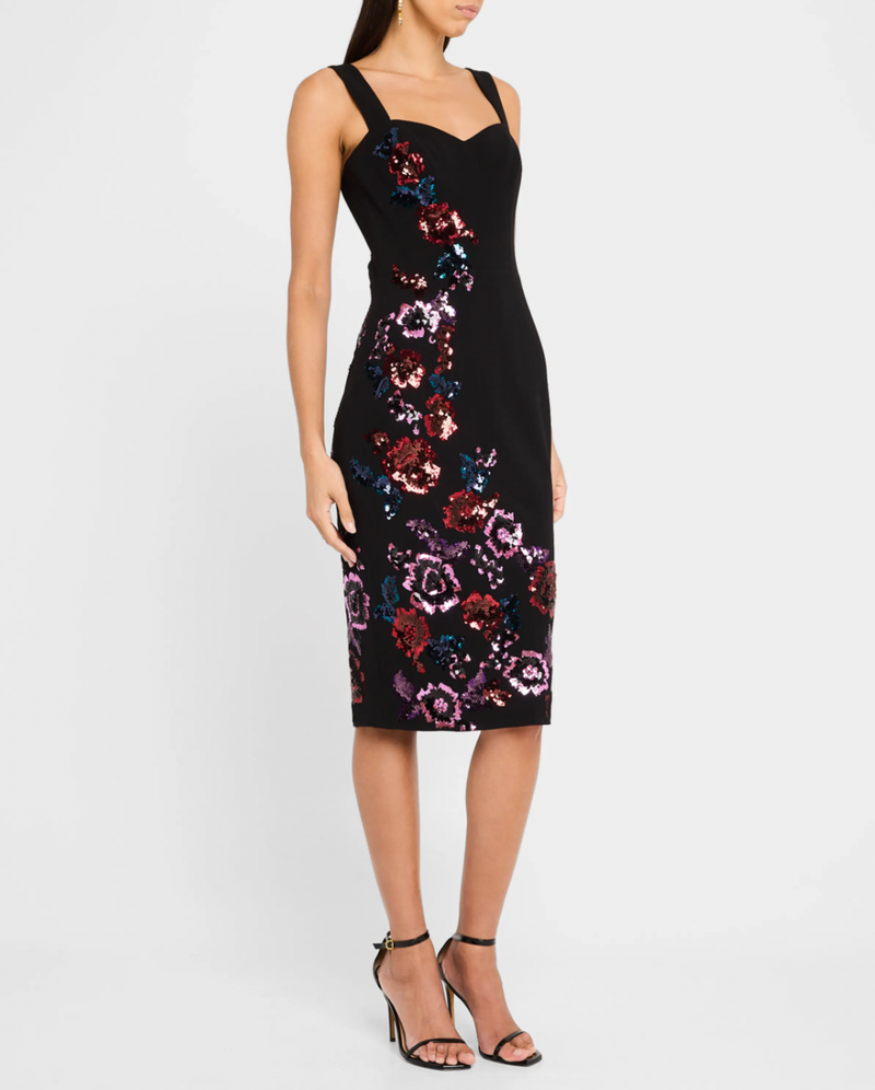 Nicole Sequin Floral Sweetheart Midi Dress