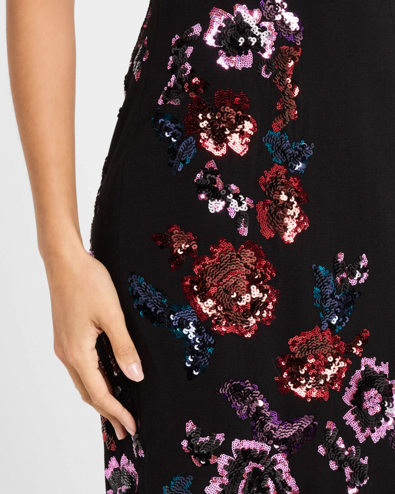 Nicole Sequin Floral Sweetheart Midi Dress