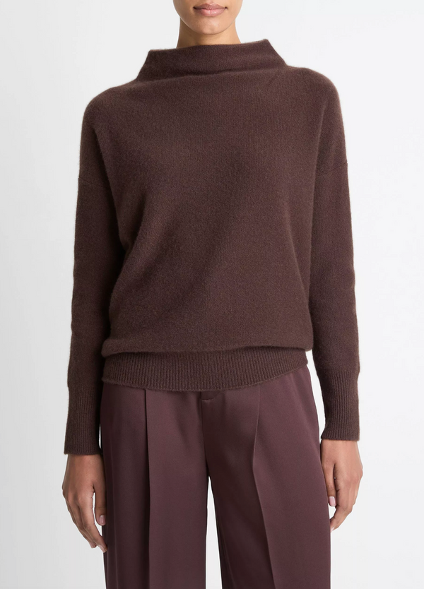 Plush Cashmere Funnel-Neck Sweater - Truffle