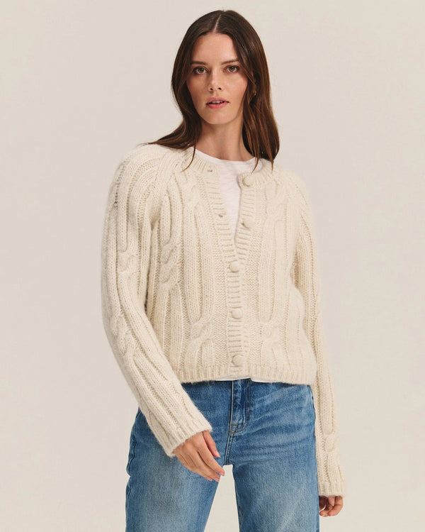 Allison Long Sleeve Crew Cardi in Ivory