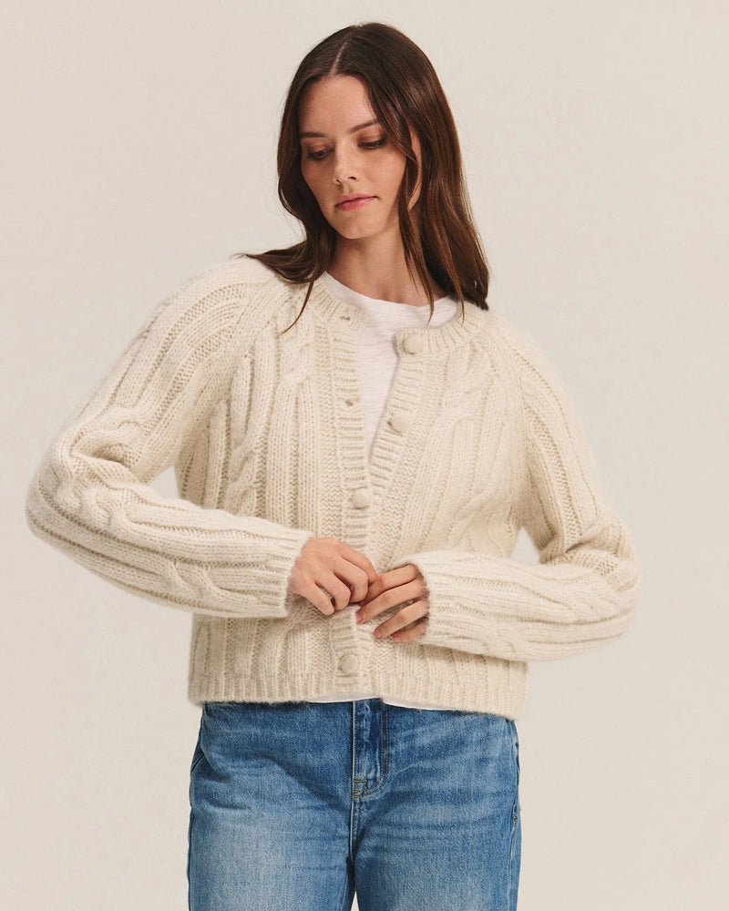 Allison Long Sleeve Crew Cardi in Ivory