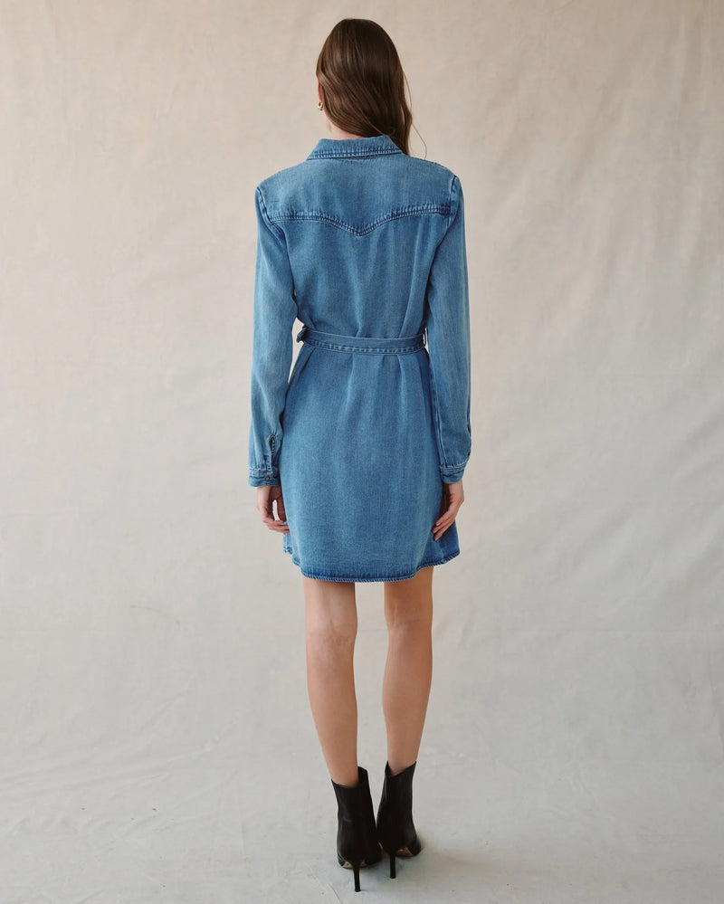 Flap Pocket Belted Shirt Dress - Medium Vintage Wash