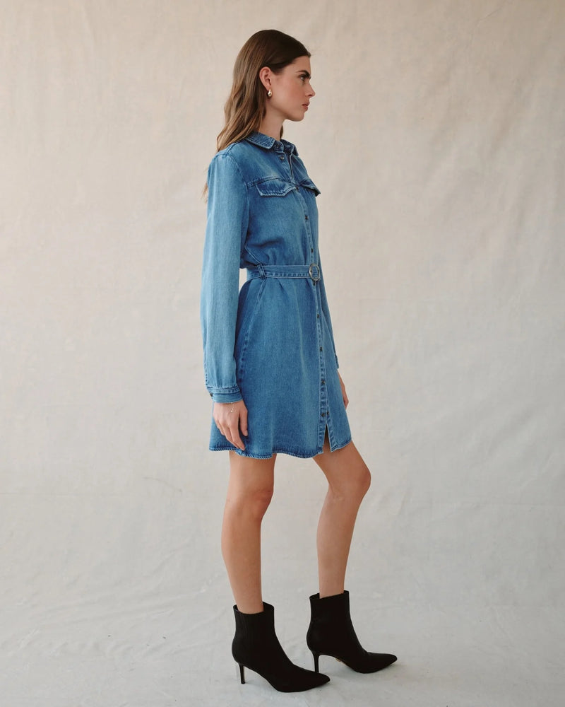 Flap Pocket Belted Shirt Dress - Medium Vintage Wash